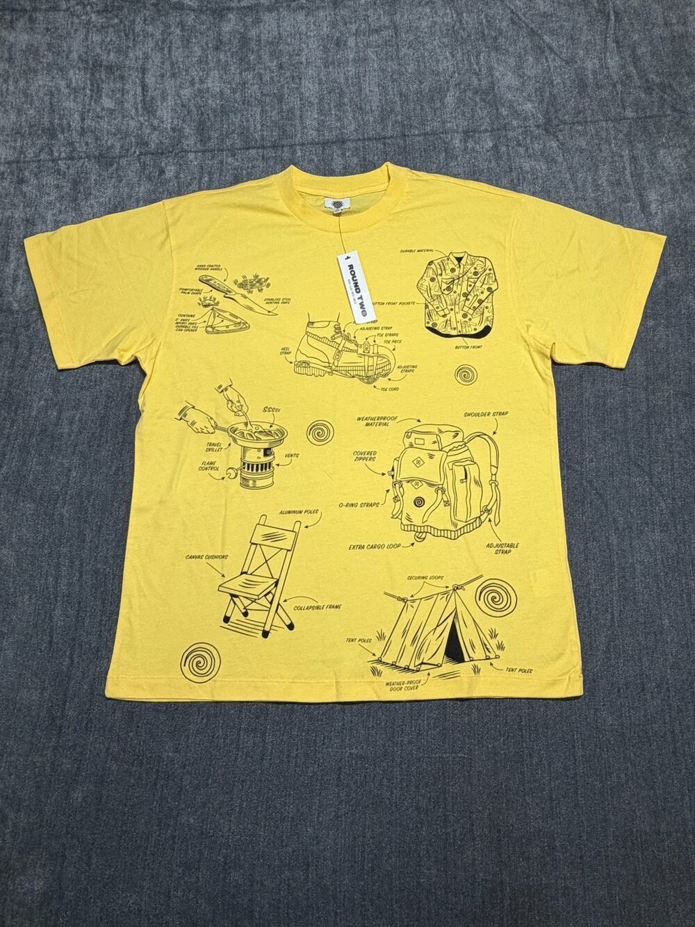 NWT Round Two Dino Tee Shirt Men's Small Lime Yellow Graphic Print Short Sleeve